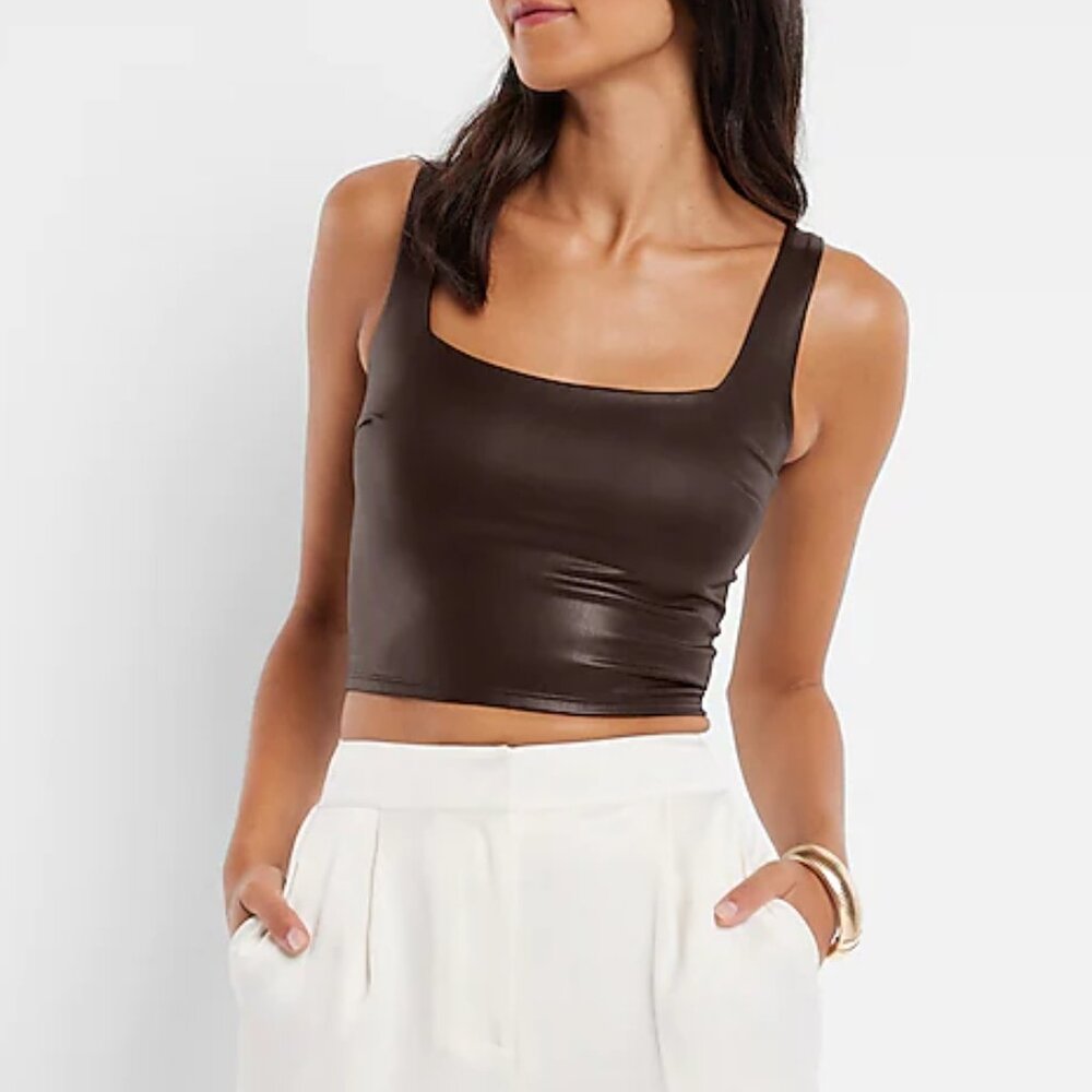 Body Contour Faux Leather Square Neck Cropped Tank NWT